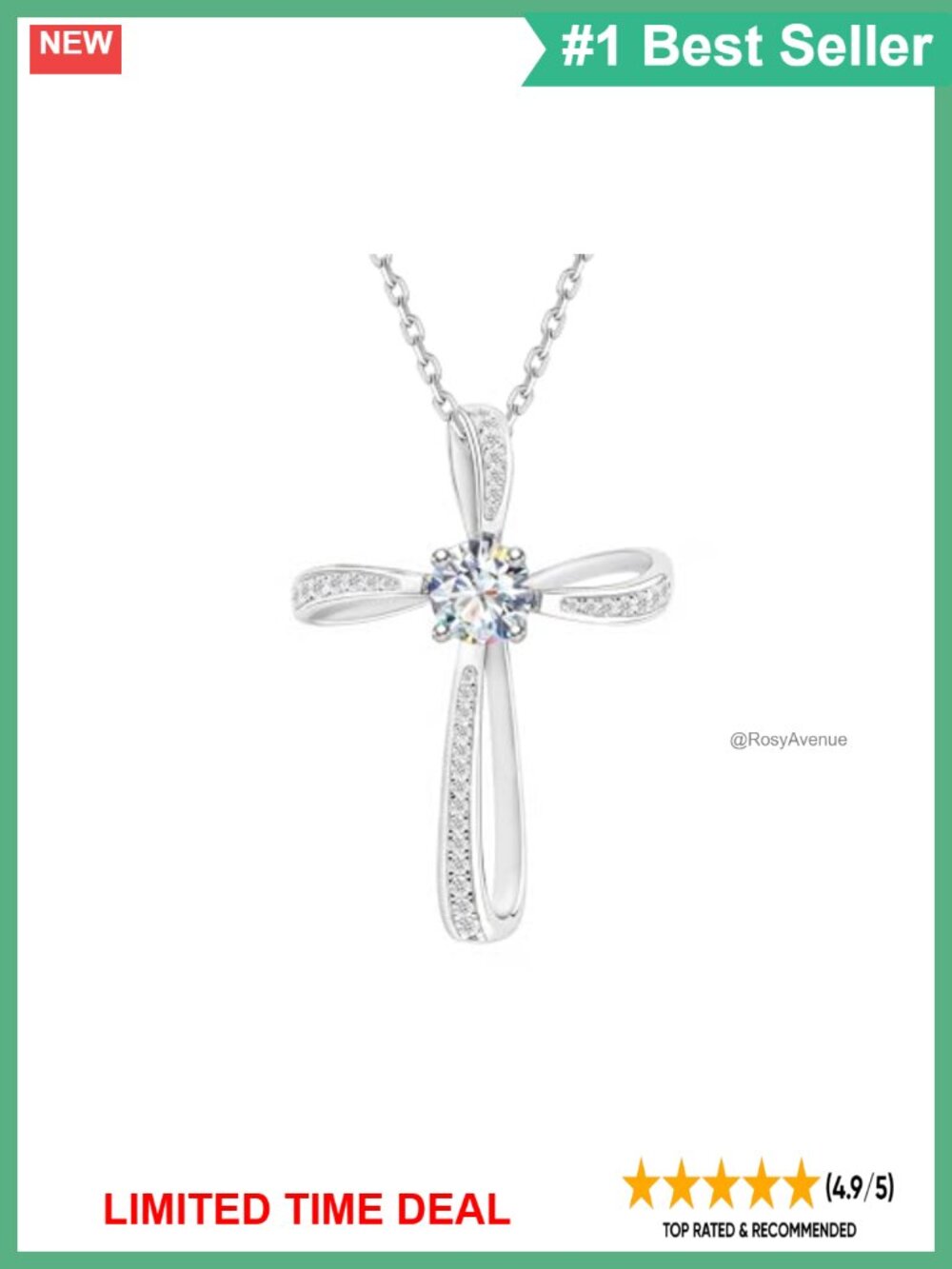 S925 Sterling Silver Moissanite Cross Necklace Lab Diamond Pendant